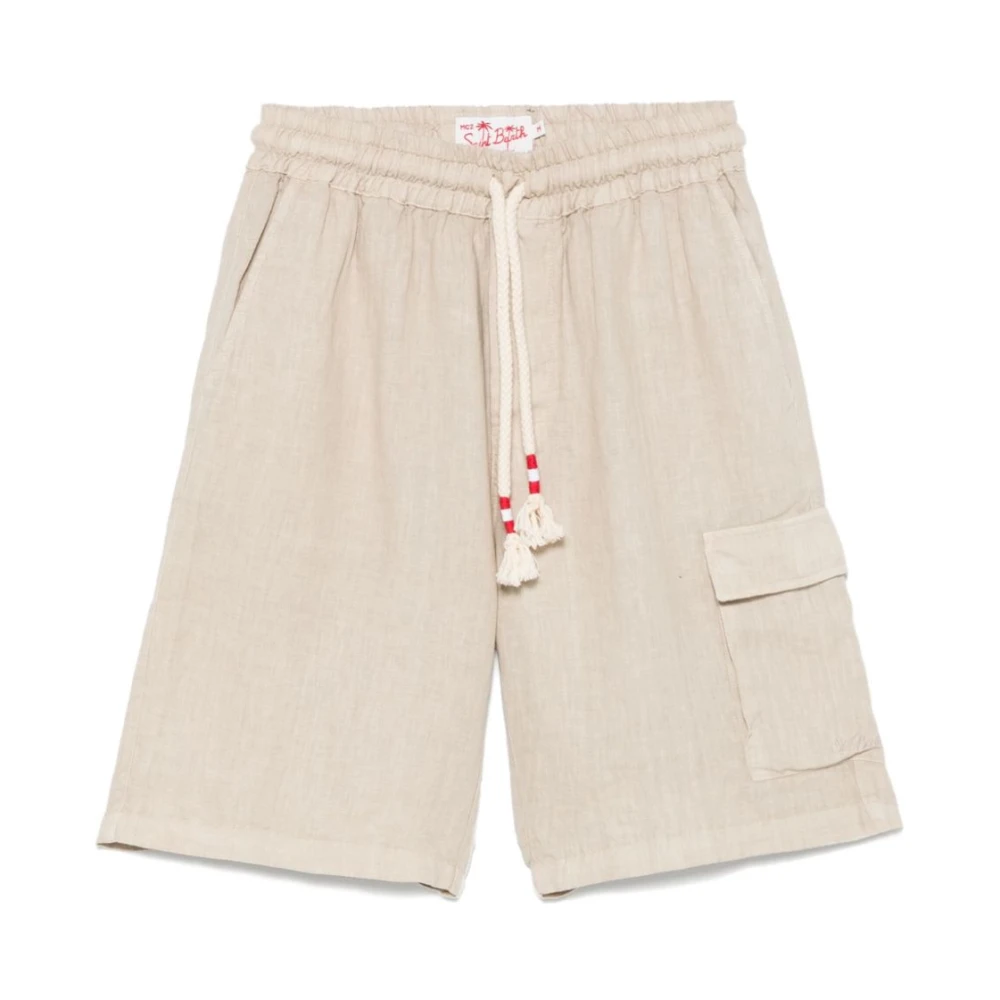 Mc2 Saint Barth Beige Casual Shorts, Male, L, Cargo Shorts With Drawstring Waistband