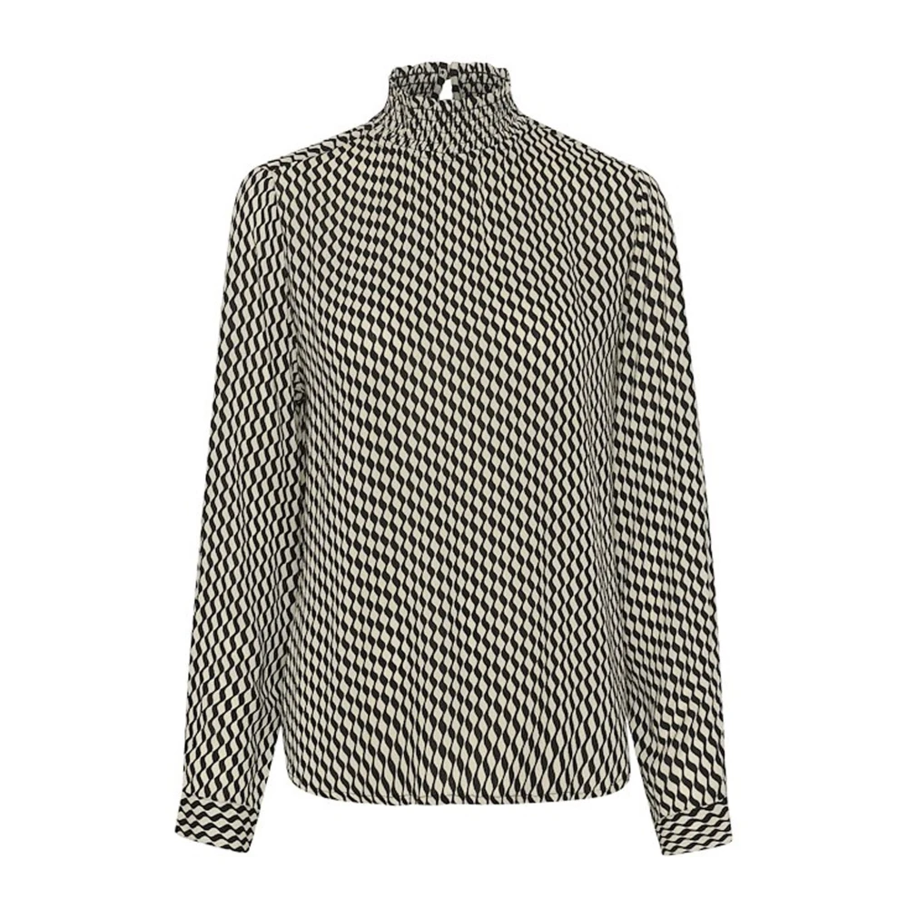 Kaffe Women's Multicolor Printed Black White Wavy Blouse - Blouses - Xs - Blouses & Shirts