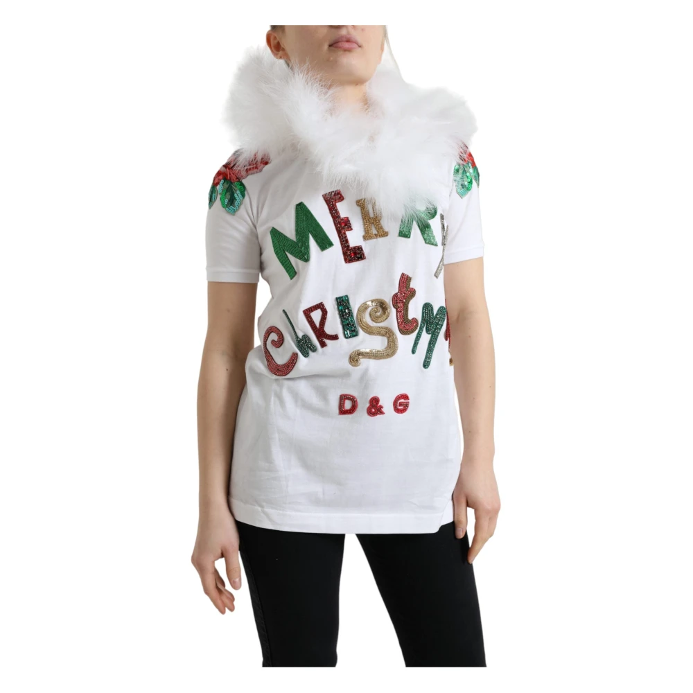 Dolce & Gabbana Elegant katoenen T-shirt met paillettenversiering Multicolor Dames