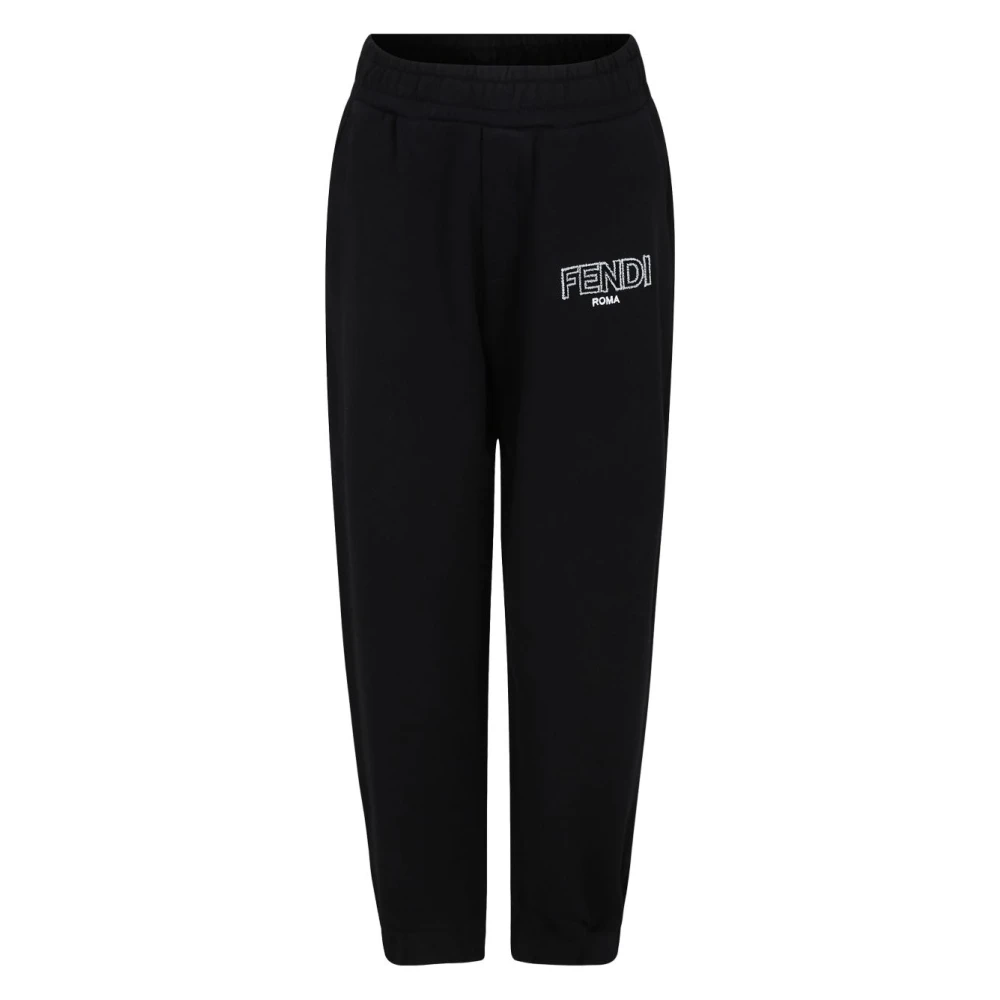 Fendi Boys Black Sweatpants, 7 Y, Logo Print Trousers