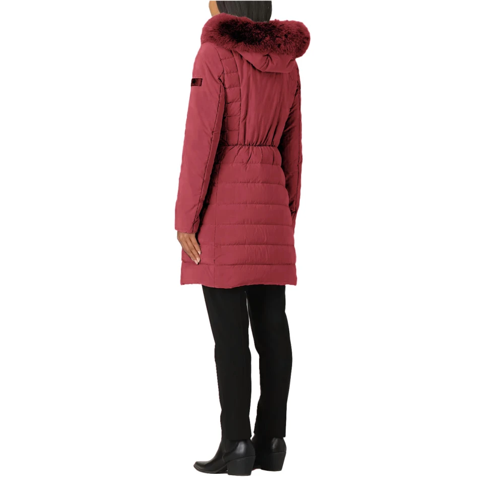 Peuterey Gewatteerde Bont Parka Lichtgewicht Nylon Red Dames