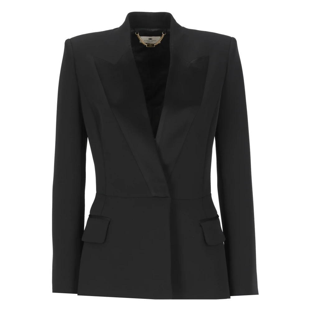 Elisabetta Franchi Zwarte Blazer met Peak Revers Black Dames