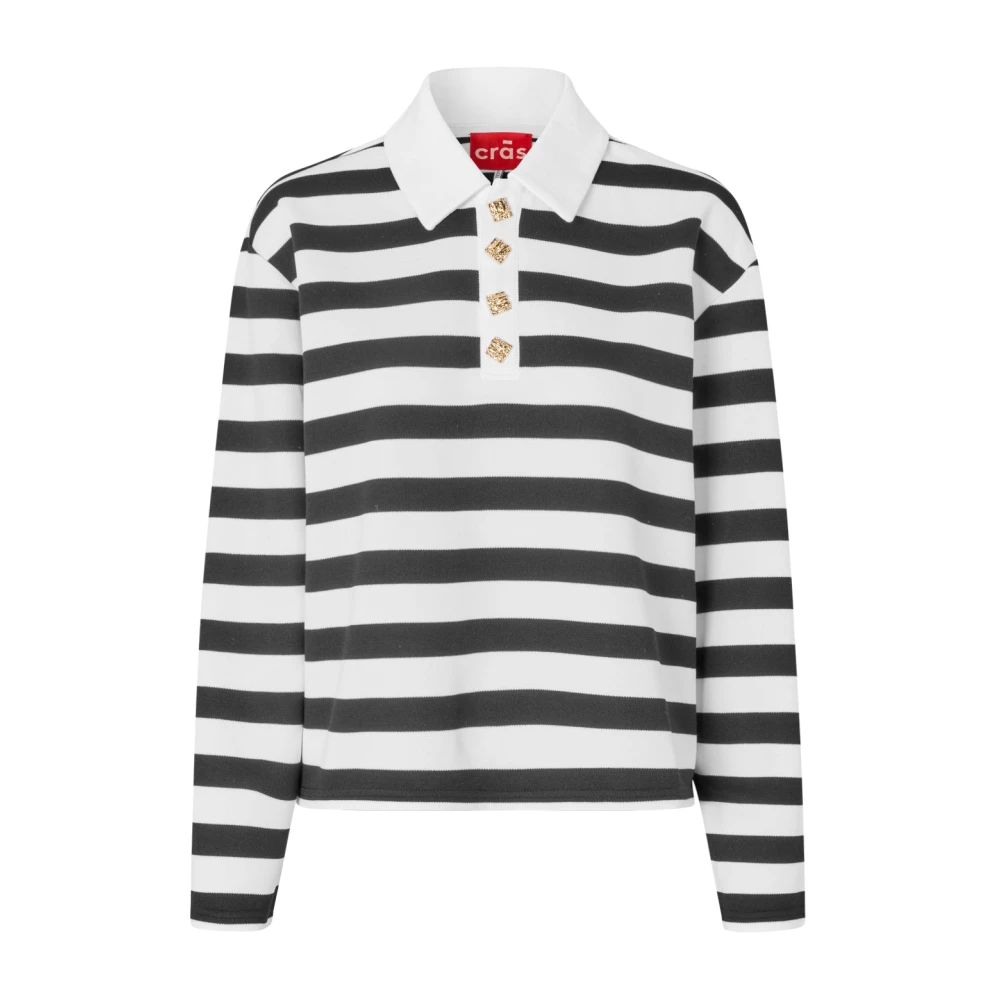 Cras Gestreepte polo blouse met lange mouwen White Dames