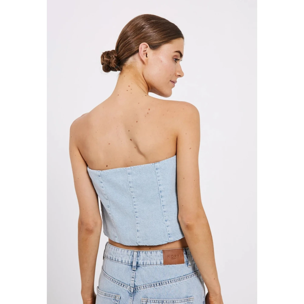 Norr Denim Tube Crop Top met knopen Blue Dames