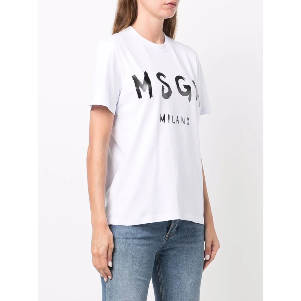 Msgm Katoenen T-shirt met uniek ontwerp White Dames