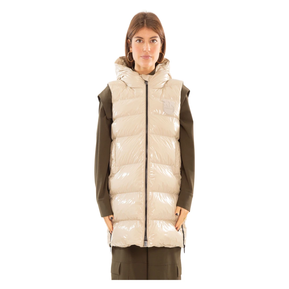 Pinko Graffetta Hooded Puffer Vest in Stijl Beige Dames