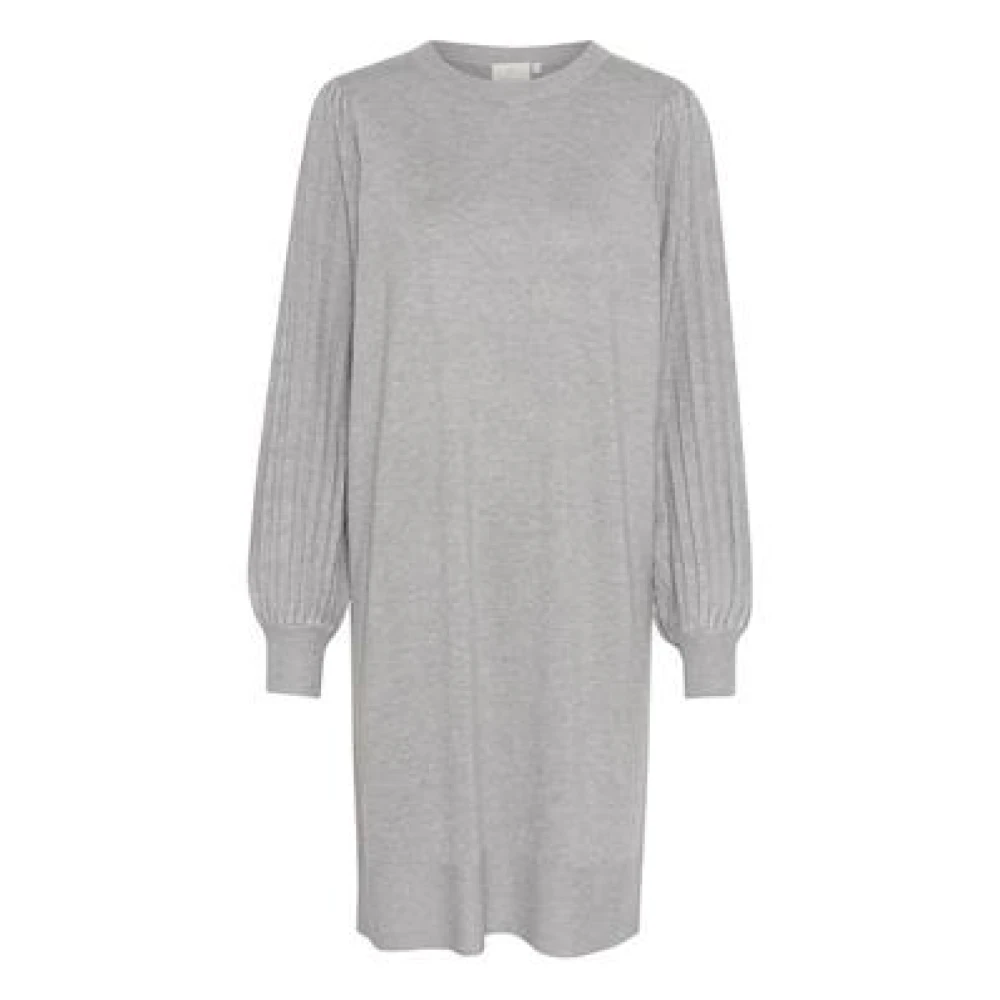 Kaffe Melange Gebreide Jurk met Ballonmouwen Gray Dames