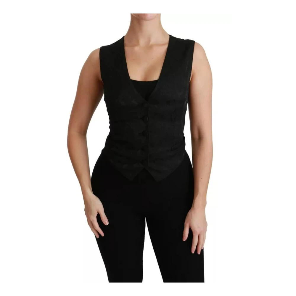 Dolce & Gabbana Zwart Kant Taillejas Slanke Vest Top Black Dames