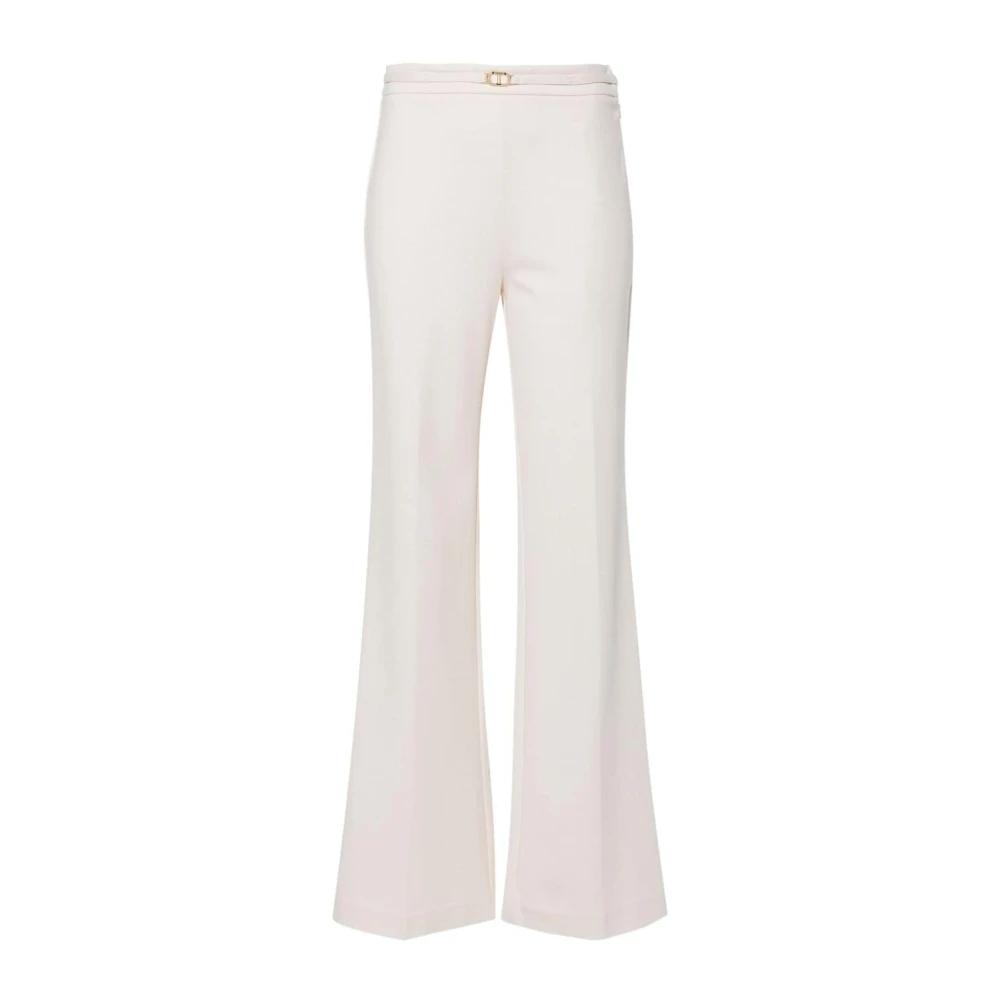 Twinset Crème Elastische Broek met Gouden Logo Beige Dames
