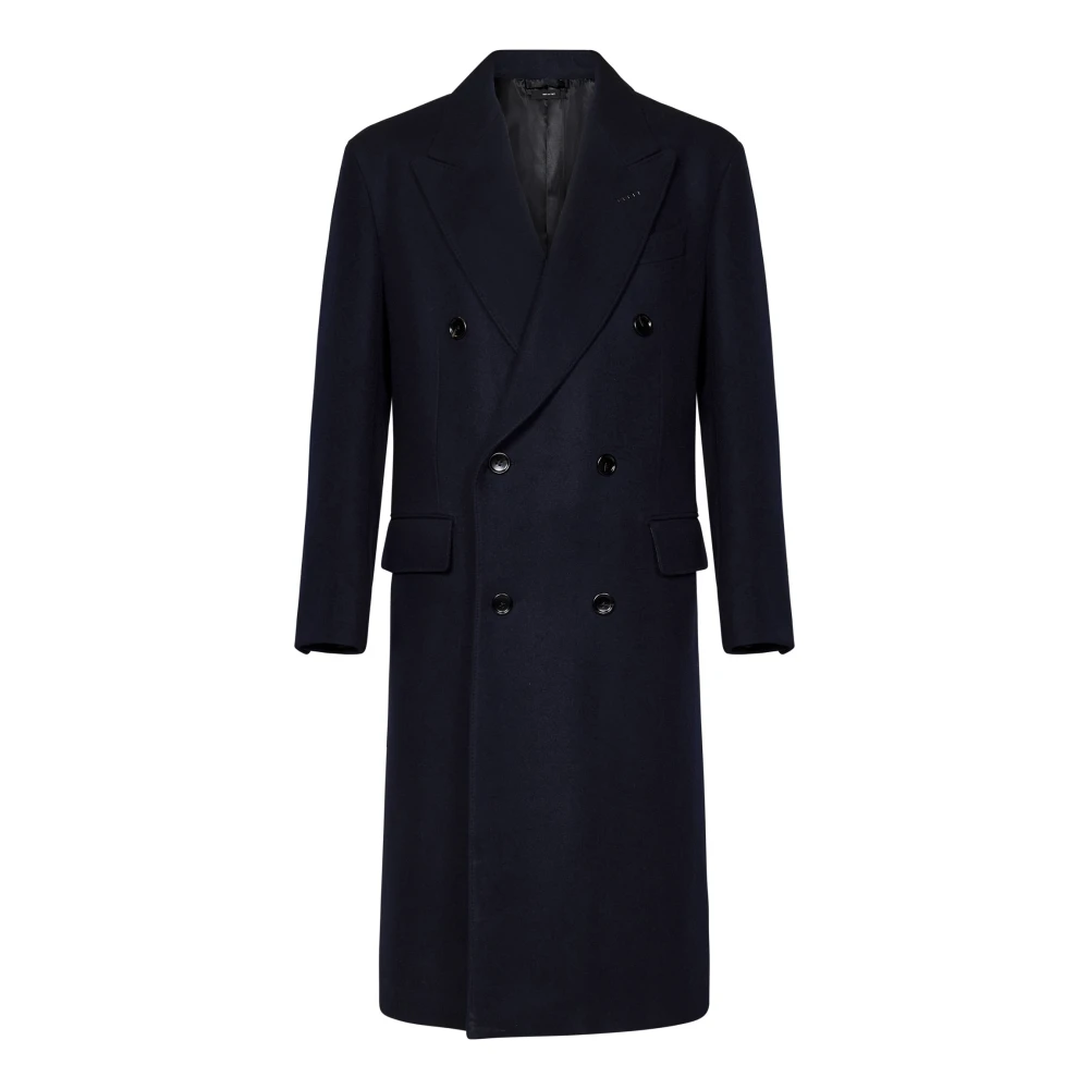 Tom Ford Blauwe dubbelrijige wollen jas Blue Heren