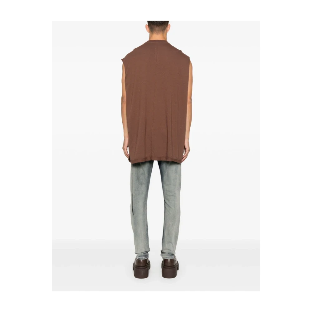 Rick Owens Bruine Jersey Mouwloze Crew Neck T-shirt Brown Heren