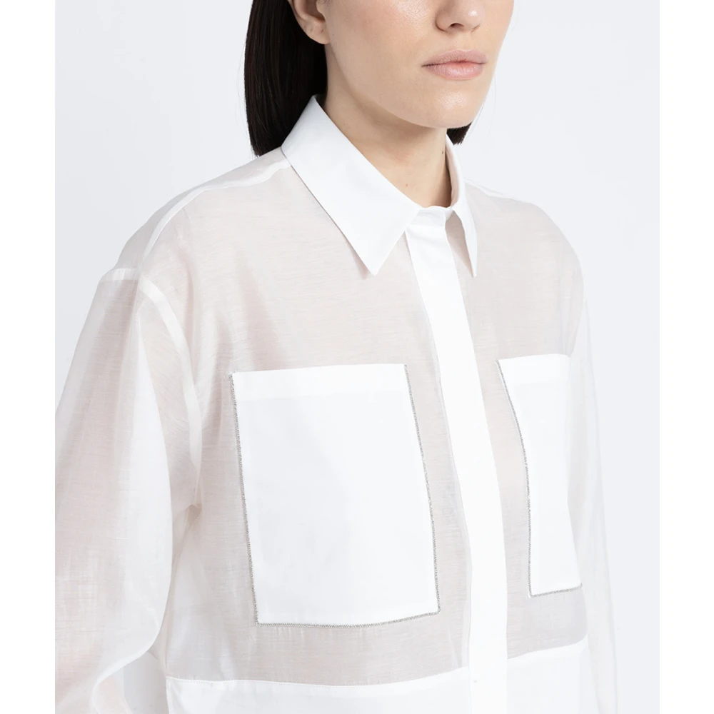 PESERICO Ondoorzichtige katoen-zijden organza shirt White Dames