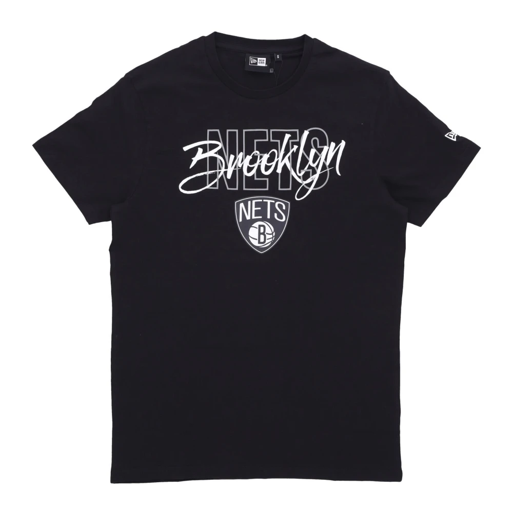 New era Brooklyn Nets Script Tee Zwart Wit Black Heren