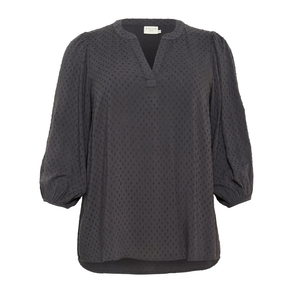 Kaffe Curve Vrouwelijke blouse met V-hals en 3 4 mouwen Black Dames