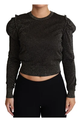 Svart Guld Cropped Pullover Sweater