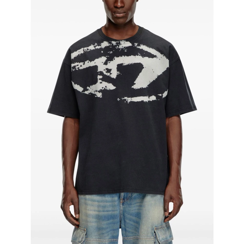 Diesel T-shirt met versleten flock-logo Black Heren