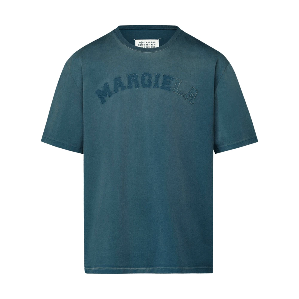 Maison Margiela Dik Blauw Logo Jersey T-shirt Blue Heren