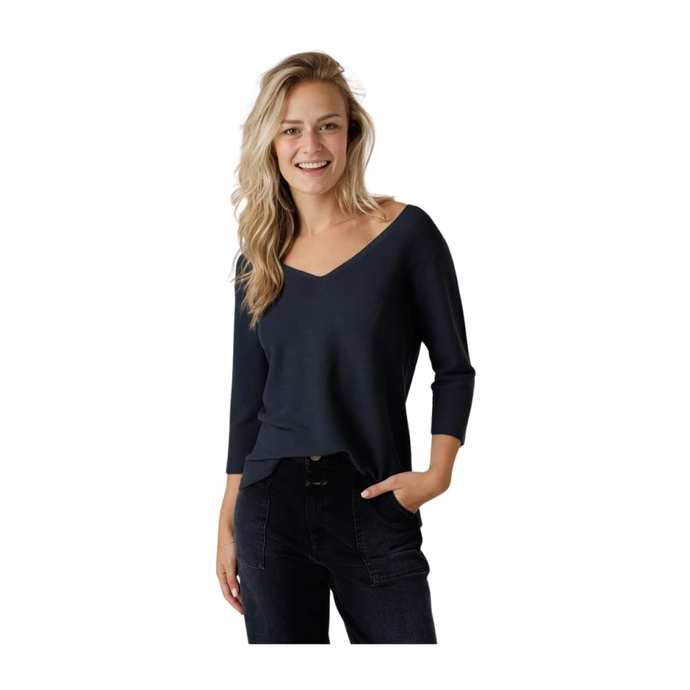 No man's land Slate Blue V-Neck Sweater Blue Dames