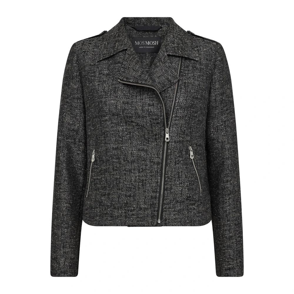 MOS MOSH Zwarte jas met asymmetrische ritssluiting en verkorte lengte Gray Dames