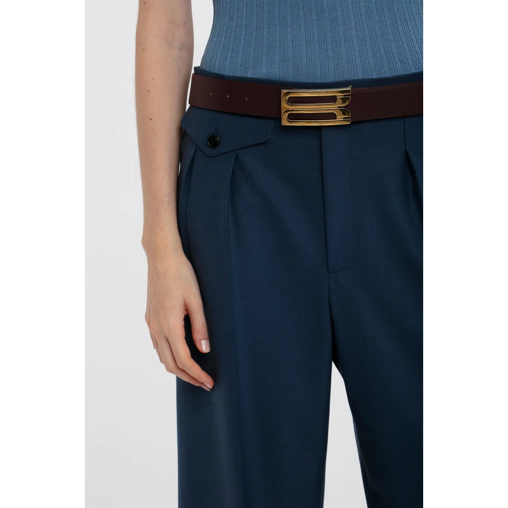Victoria Beckham Blauwe Wide Leg Cropped Broek Blue Dames