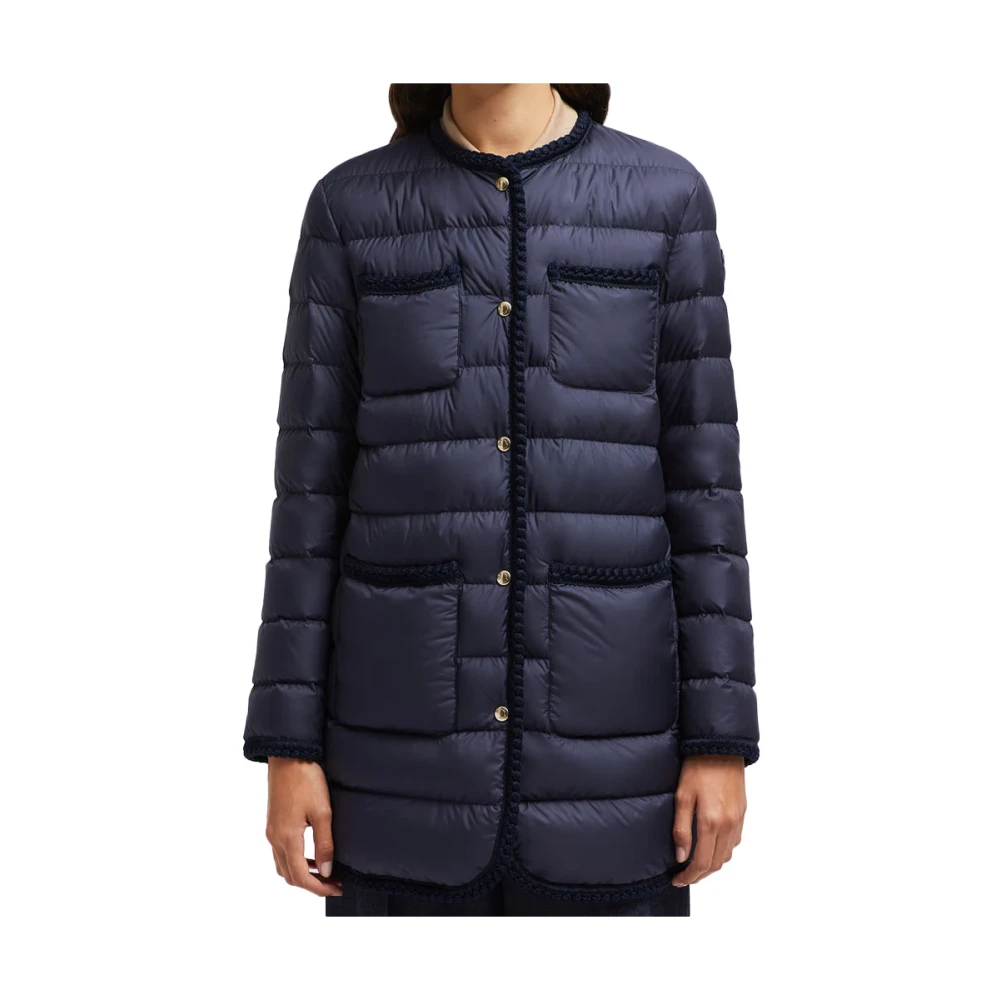 Moncler Lange donsjas marineblauw Modern Elegant Blue Dames