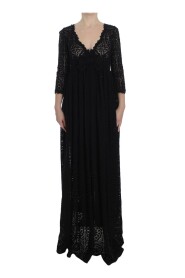 Black Ricamo Knitted Full Length Maxi Dress