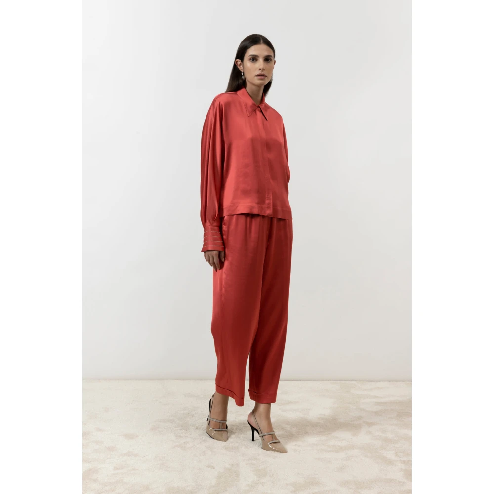 PESERICO Viscose satijnen broek Red Dames