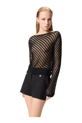 Maglia effetto uncinetto con paillettes
