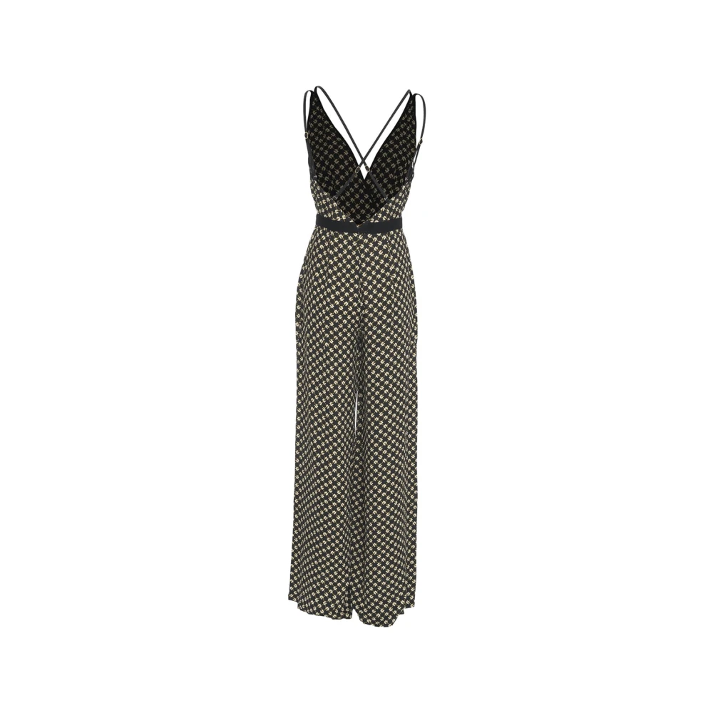 Elisabetta Franchi Zwarte V-hals Jumpsuit met Gouden Details Black Dames