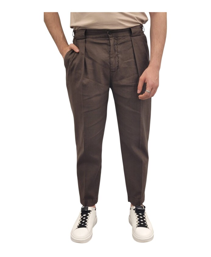 pantalon-slim-fit-en-melange-lin-coton
