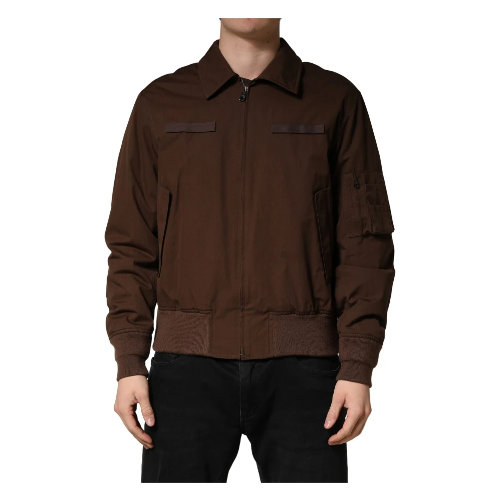 Dolce & Gabbana Men's Brown Bomber Jackets, M, Full Zip Bomber Jacket