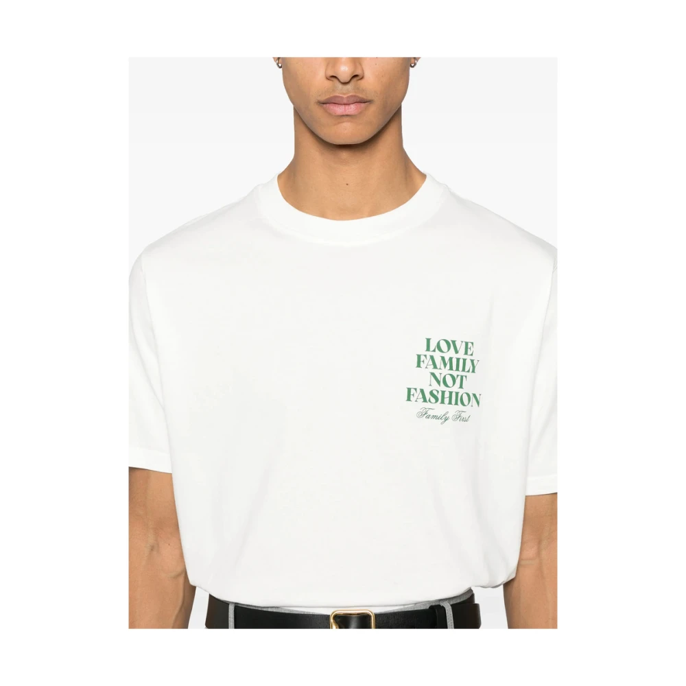 Family First Wit Logo Print T-shirt White Heren