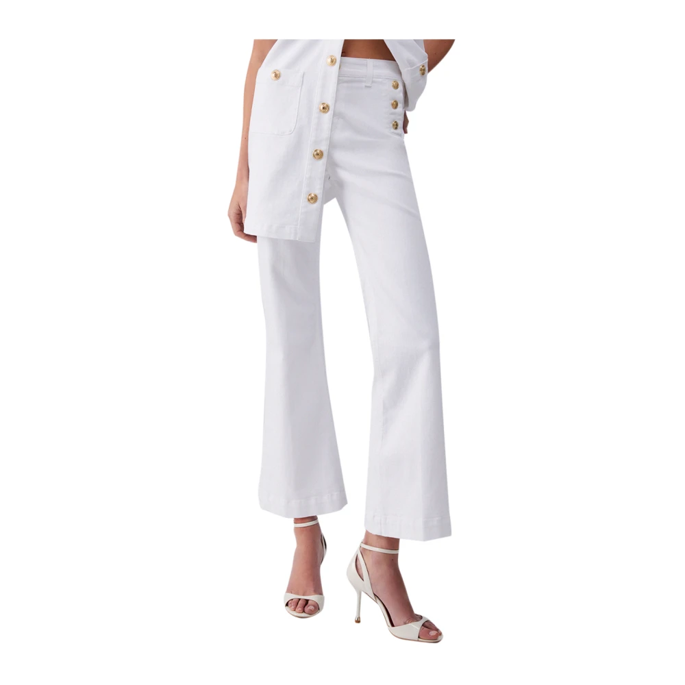 Liu Jo Vrouw Wit Jeans Dames, W26, Katoen, High-Rise Broek Met Knopen