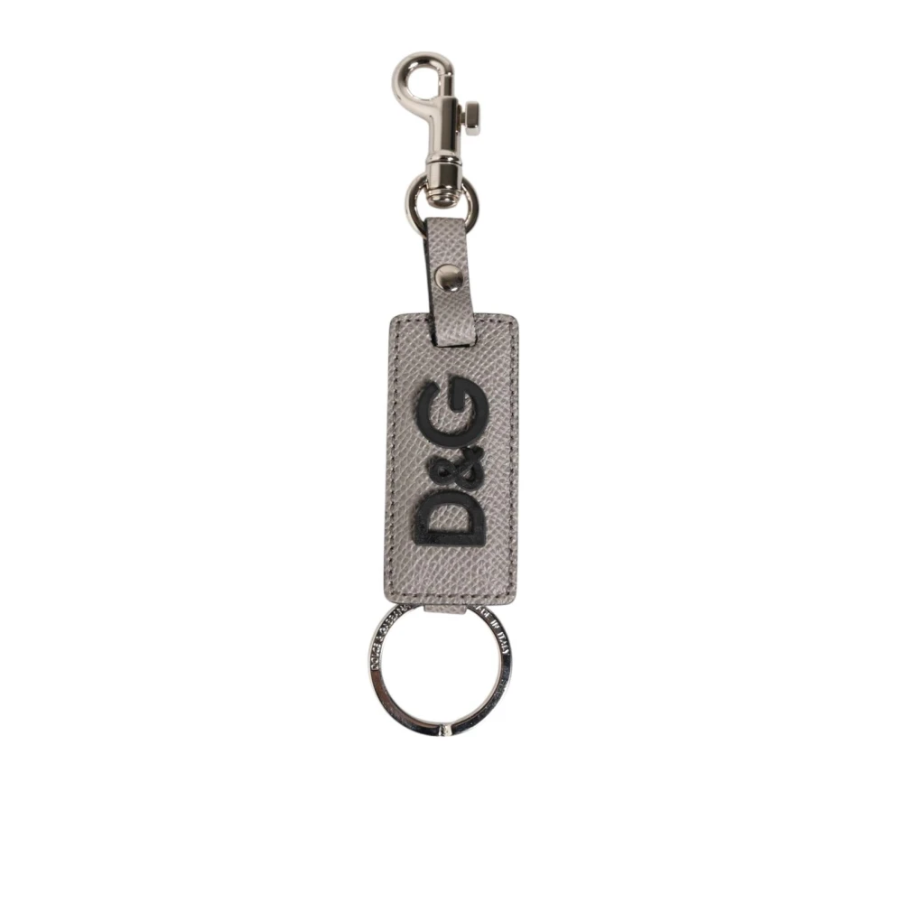 Dolce & Gabbana Hombre Llavero De Cuero Con Logo Elegante Anilla Metálica