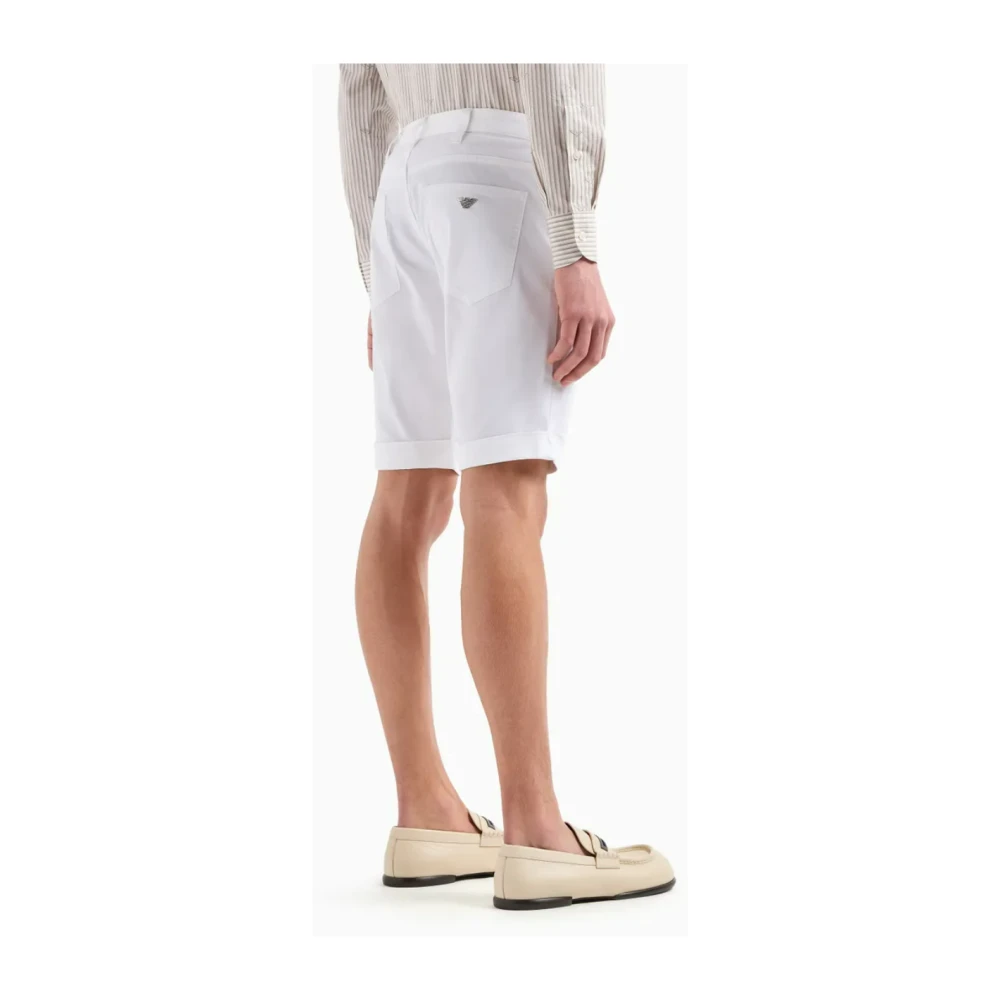 Emporio Armani Glanzende Katoenen Bermuda Shorts met Omslag-Wit White Heren