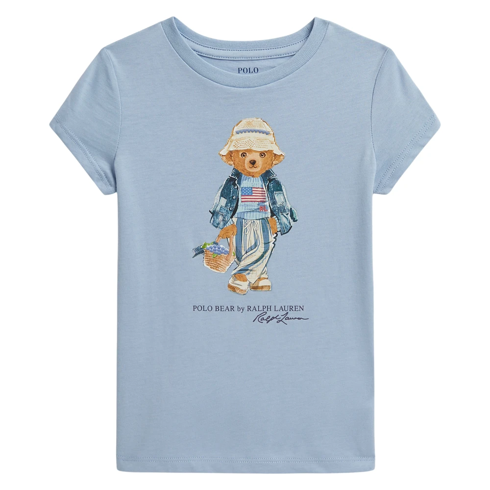 Ralph Lauren Girls Blue Polo Bear Cotton Jersey Tee