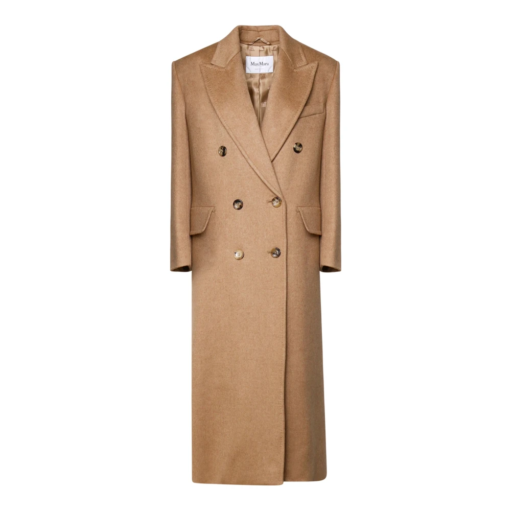 Max Mara Dubbelrijige kameeljas met peak revers Brown Dames