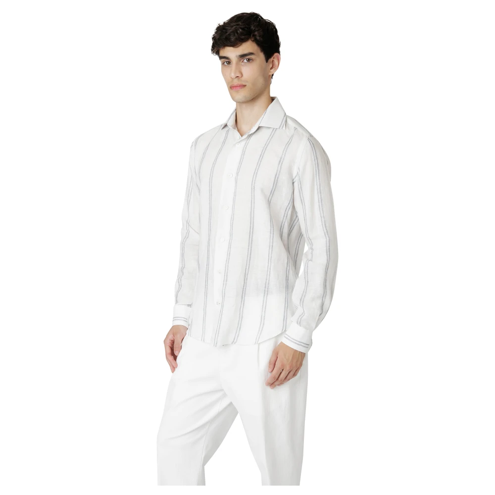 Eleventy Gestreept Linnen Dandy Overhemd White Heren