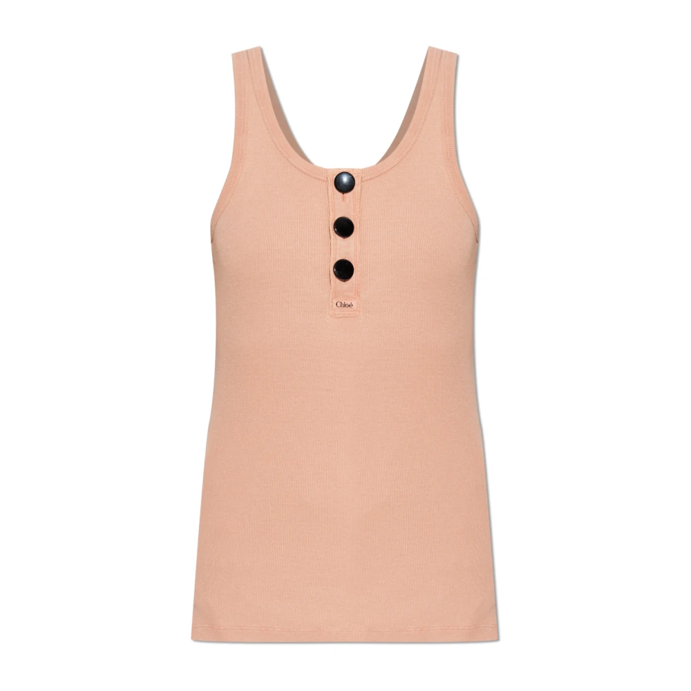 Chloé Top With Embroidered Logo - Female - Sleeveless Tops - Pink - M - Tops