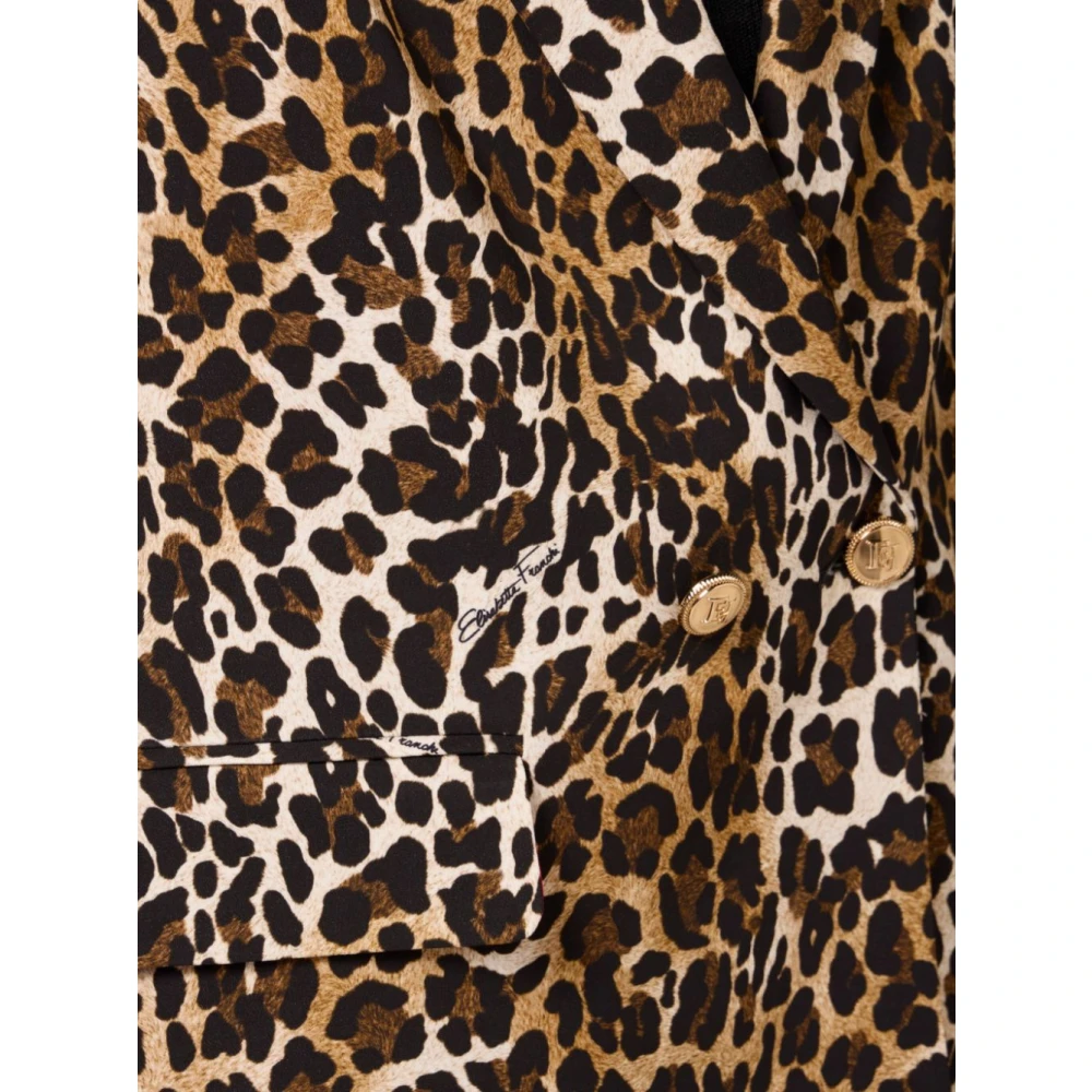 Elisabetta Franchi Dierenprint double-breasted jas met brede revers Brown Dames