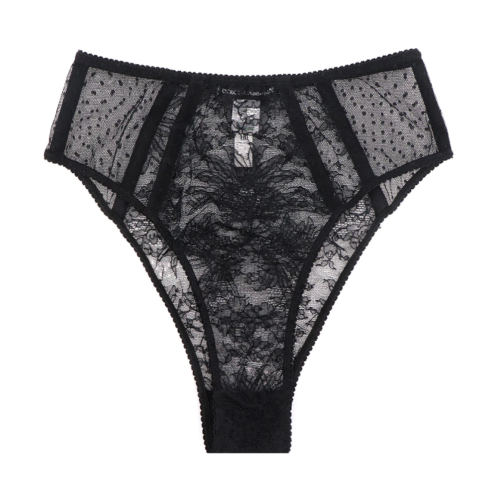 Dolce & Gabbana Elegante Kanten Jurk met Hoge Taille en Hoge Beenuitsnijding Black Dames