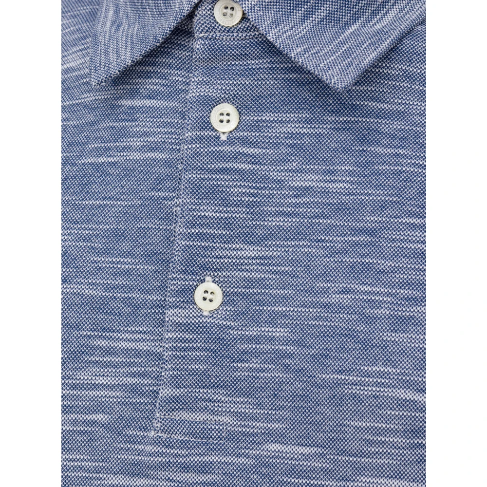 Corneliani Blauwe Melange Polo Korte Mouw Katoen Blue Heren