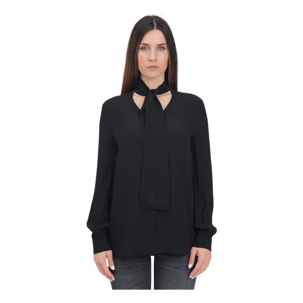 Armani Exchange Zwarte damesblouse met borduurwerk Black Dames