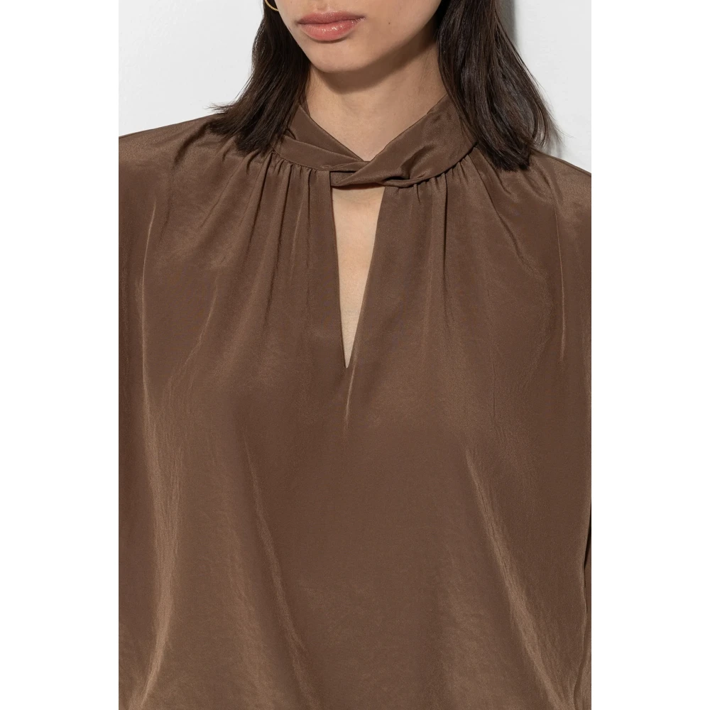 LUISA CERANO Bruine blouse met decoratief kraagontwerp Brown Dames