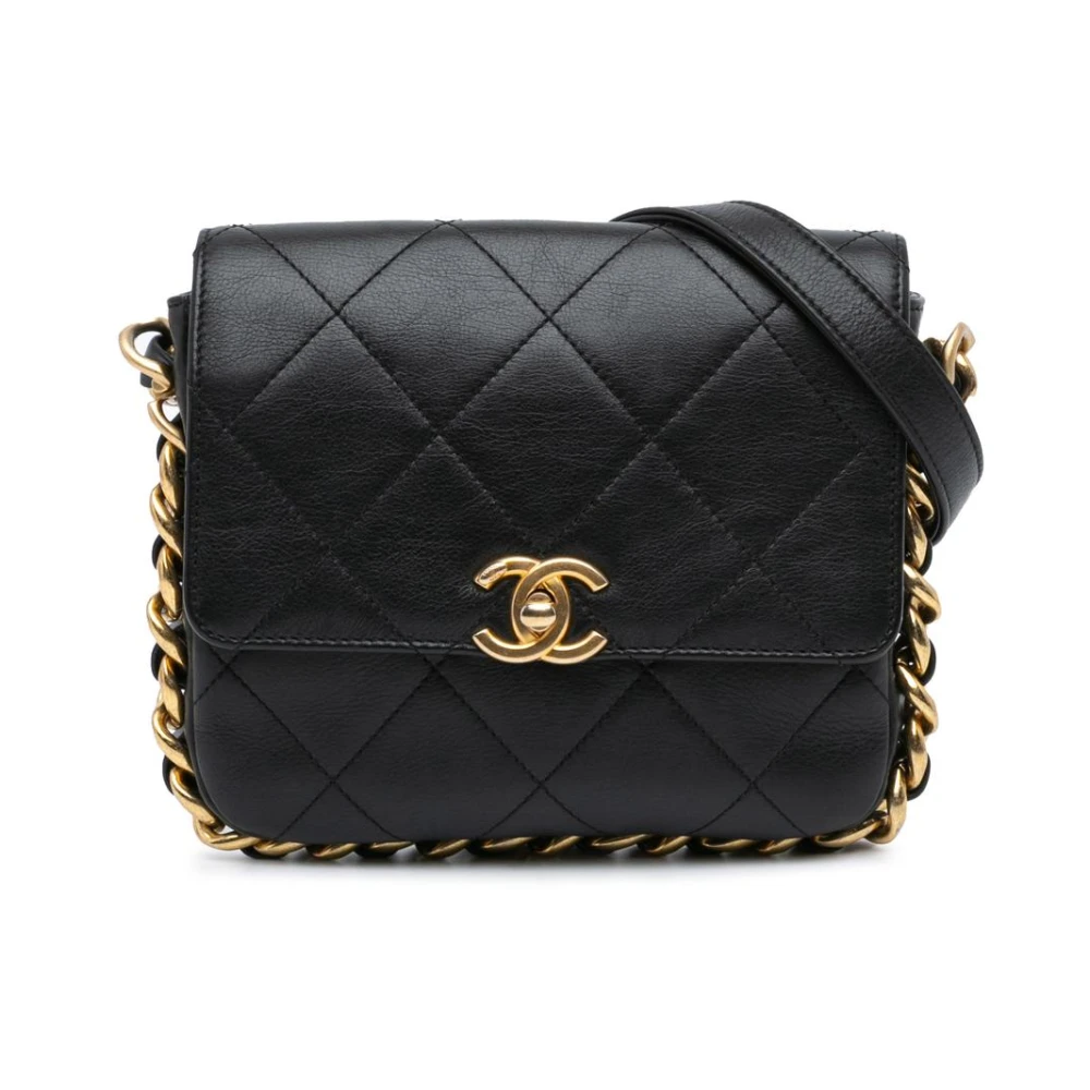 Chanel Vintage Women's Black Pre-Owned Small Quilted Calfskin Framing Chain Flap Crossbody Bag