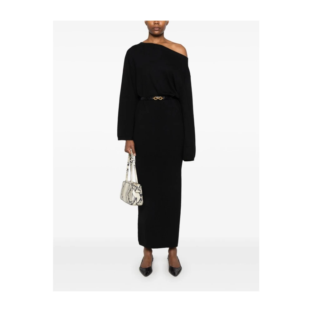 Birgitte Herskind Zwarte Off-Shoulder Gebreide Jurk Black Dames