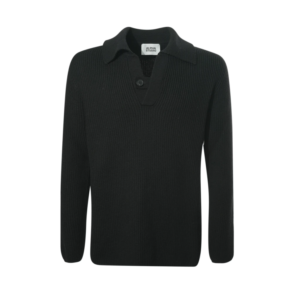 Alpha Studio Svart Pikétröja Med V-Ringning