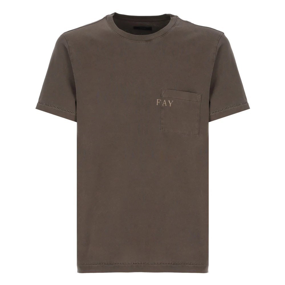 Fay Bruine Crewneck T-shirt met Borstzak Brown Heren