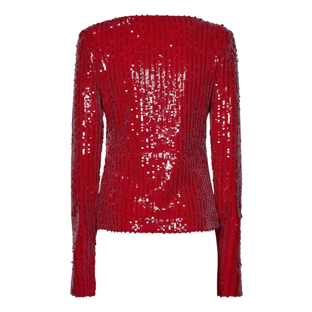 Rotate Birger Christensen Rode V-hals Lange Mouw Nauwsluitende Blouse Red Dames