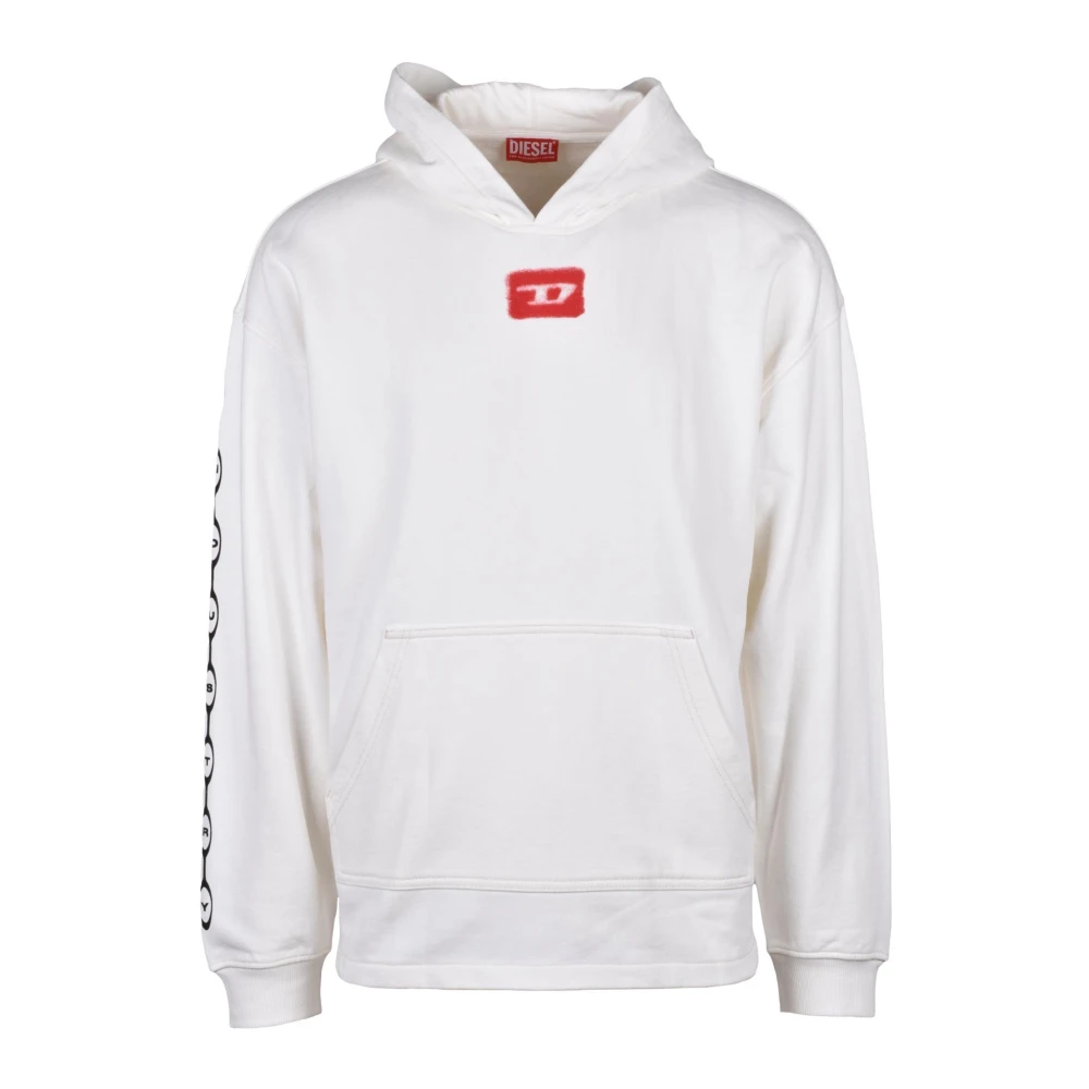 Diesel Men's White Hoodies, Xl, Hooded Cotton Sweatshirt